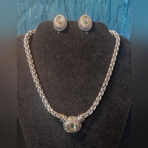 Braided Silver Tone Necklace,Textured  Pendants/Earrings, Sign JC - John Candice